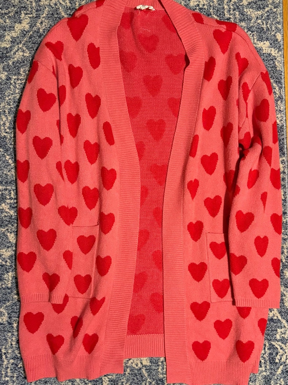 Magnolia Pink Cardigan with Red Heart Print
